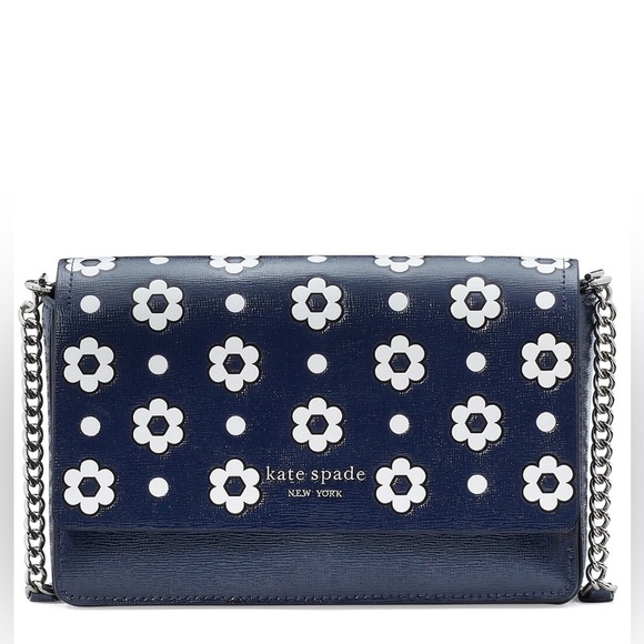 NEW Kate Spade Daisy Embossed Saffiano Leather Wallet on Chain - Picture 1 of 4
